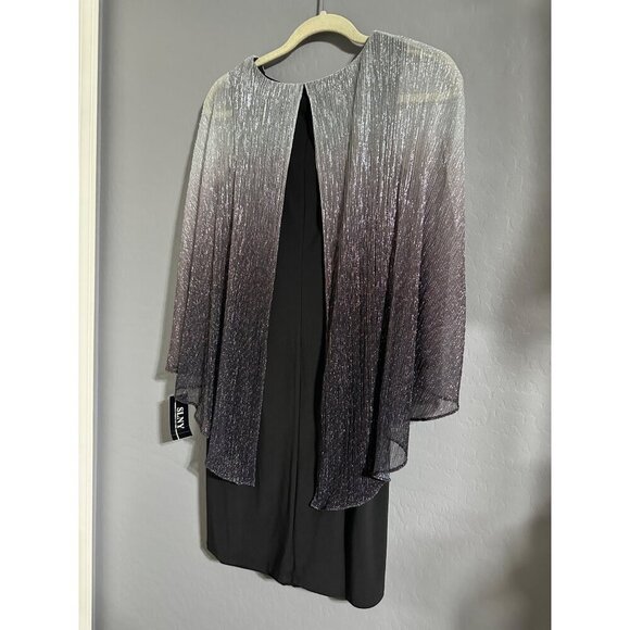 SLNY Womens Black Dress With Silver Sheer Overlay Size 6 - Picture 2 of 9